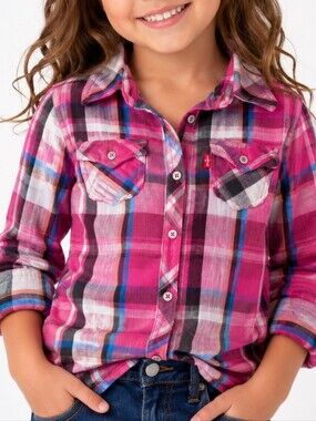 2/$20 Levi's Kids Vibrant Pink and Blue Plaid Shirt